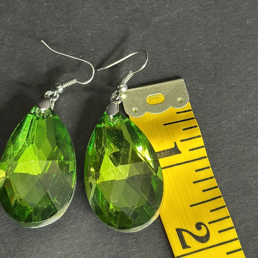 SOLDGreen Faceted Glass Teardrop Earrings - Picture 5 of 15